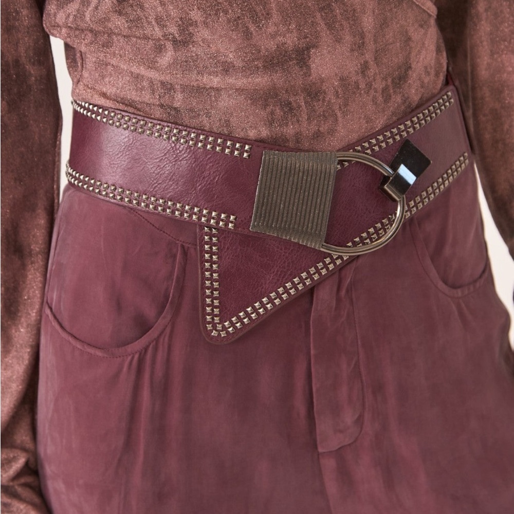 NKN Nekane Asymmetric Burgundy Studded Faux Leather Belt NWT One Size Reg. $65